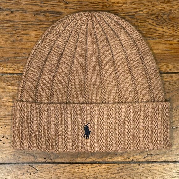 Polo Ralph Lauren Men's Skull Cap Beanie Hat Camel Tan Navy NWT - Picture 2 of 3